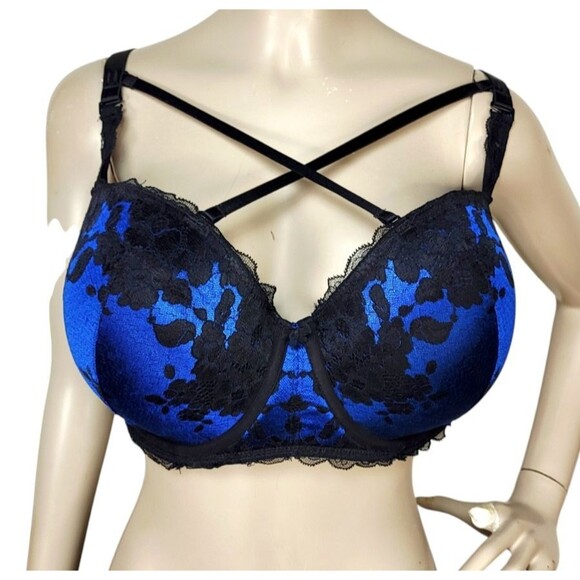 Torrid Lace Blue Strappy Convertible 6 Ways to Wear Strapless Push-Up Bra 42DDD - Picture 6 of 15